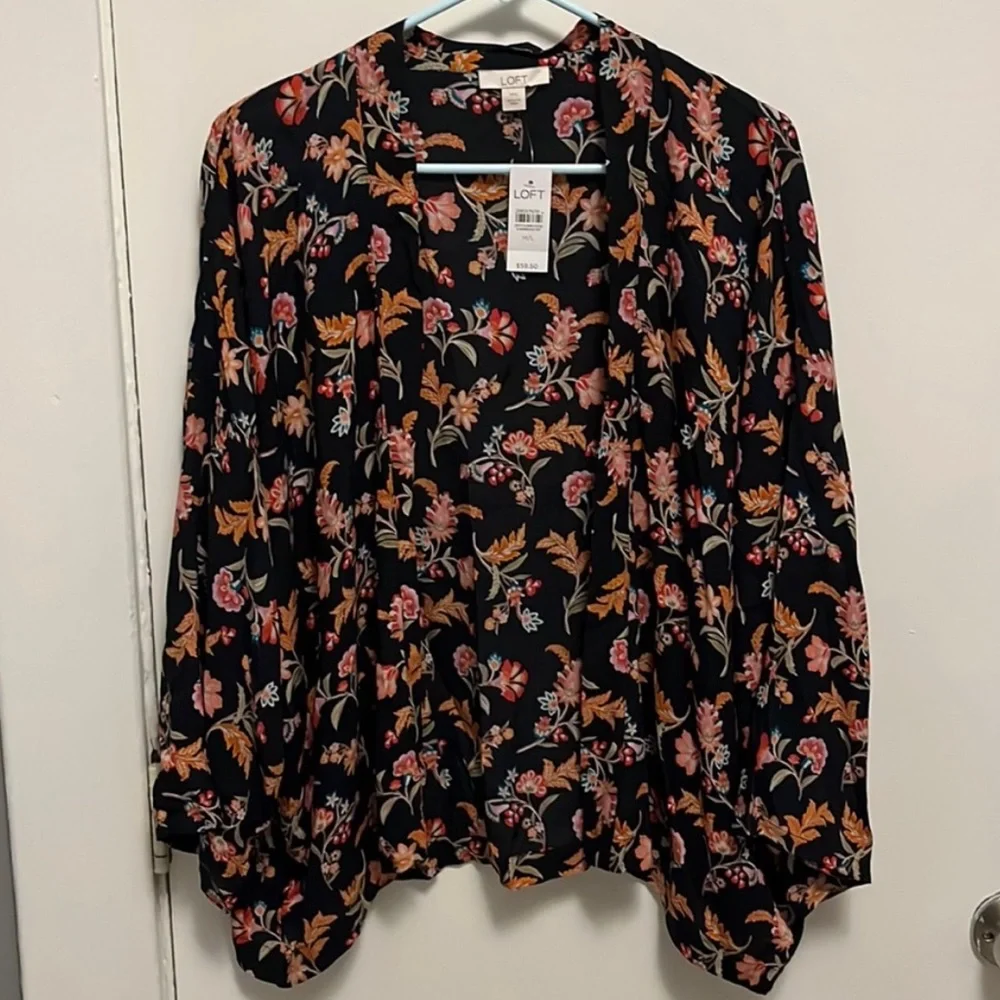 Loft floral long sleeve open front blouse - Picture 1 of 8